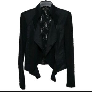 Inc International Concepts Women's M Black Linen & Lace Open Front Blazer